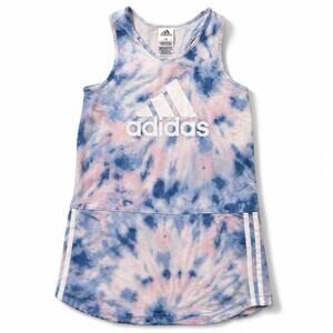 adidas Girls Size 10 Tie Dye Sleeveless Tank Dress Blue Pink Logo